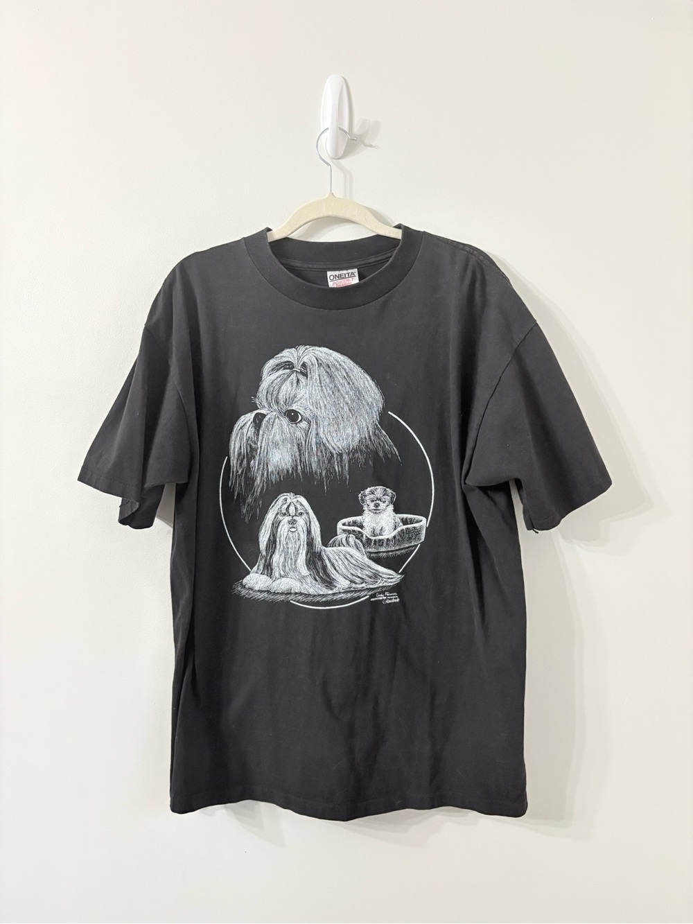 VTG 90s Shih Tzu Dog Graphic T-Shirt Black XL Dog Lover Retro Tee Single Stitch